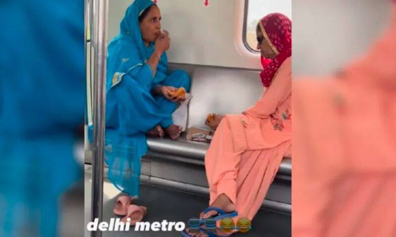 Women Enjoy Samosas On Delhi Metro, Then Throw Waste Under Seat, video viral Vin