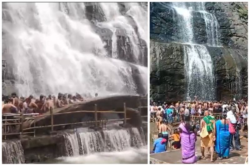 Tourists are prohibited from bathing due to flooding in Kutralam Falls KAK