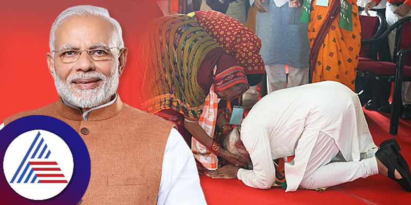 Modi Bows down Kamala Maharana in Kendrapada BJP Rally who was Mentioned PM Mann Ki Baat ckm