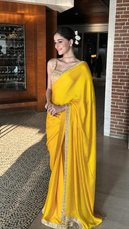 येलो साटन साड़ी