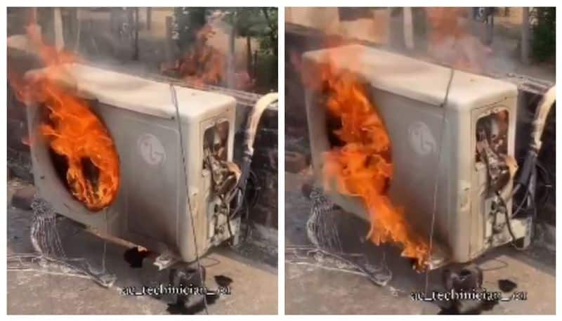 Video of AC machine burning on top of house in Punjab goes viral