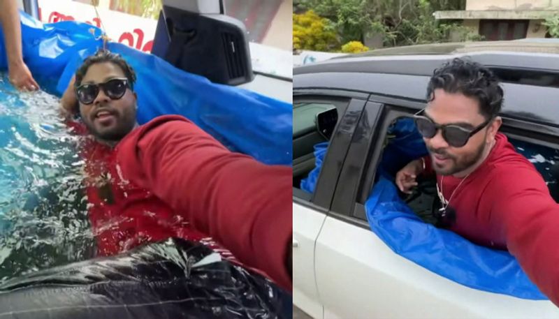 mvd charge sheet against youtuber sanju techy on Swimming pool inside car case 