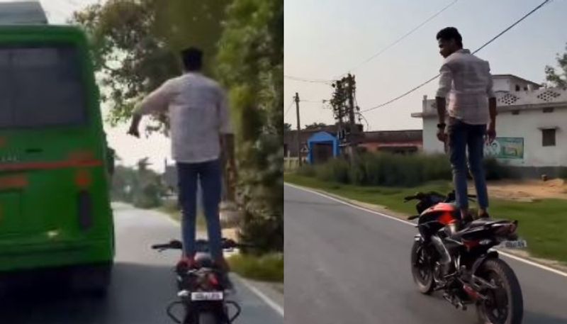 youth conducts bike stunt in main road for reels booked by MVD and police in Bihar 