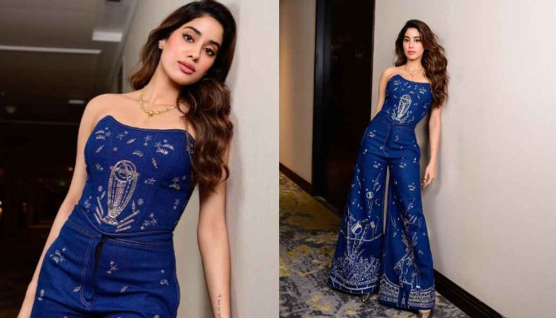 janhvi kapoor cricket world cup trophy embroidered denim jumpsuit