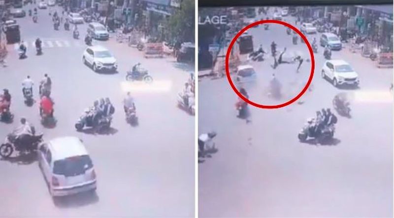 The driver got dizzy while driving the car in Kolhapur Collision with many bikes Three killed Video viral akb