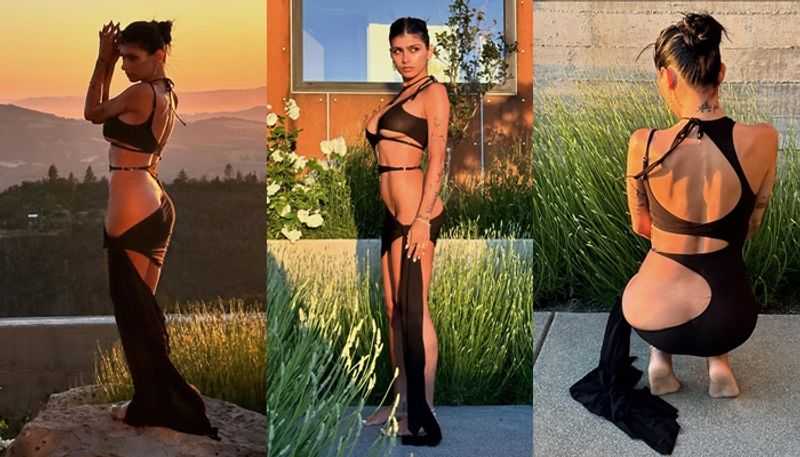 Mia Khalifa Shines in cut out dress fans ask whats the point of even wearing it san