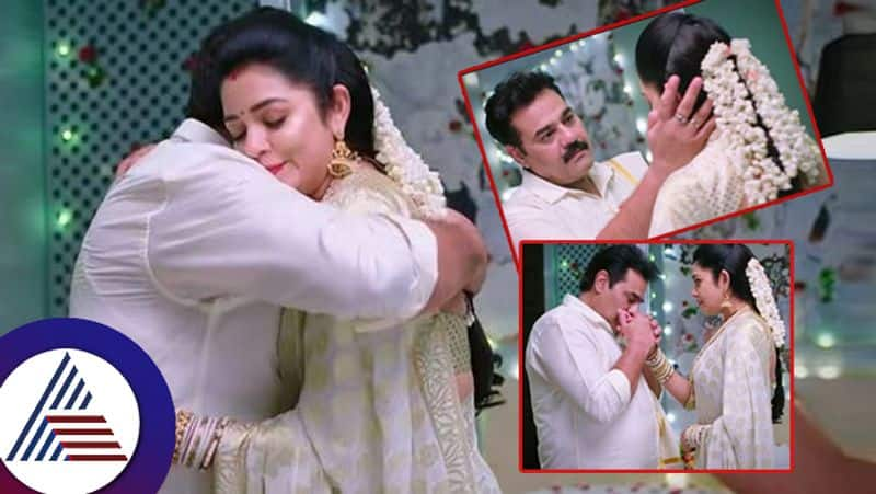 Bhoomika comforts Gautham who is sweating at first night in Amrutadhare suc