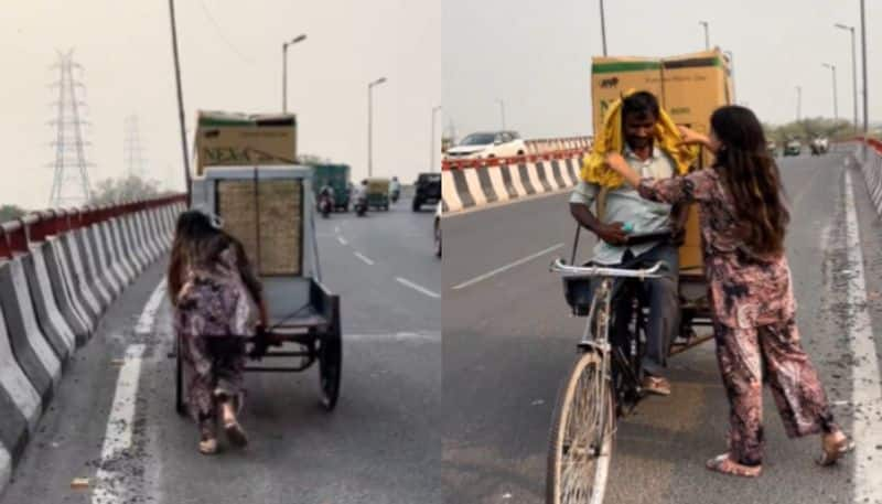  WATCH! Woman helps rickshaw driver with heavy load on bridge, internet reacts to heartwarming gesture NTI