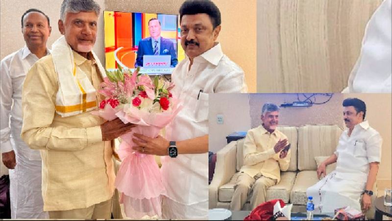 INDIA alliance s MK Stalin Meetas TDP leader King maker Chandrababu Naidu at Delhi Airport akb