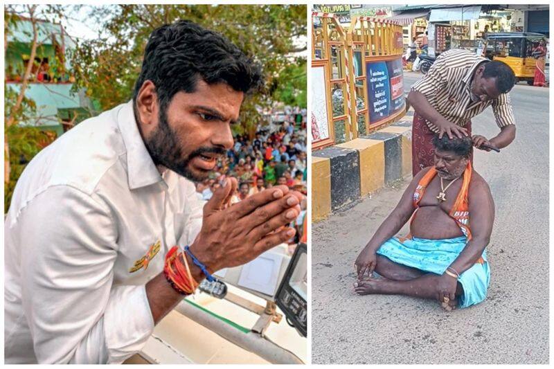 A BJP worker shaved his head in Tiruchendur due to Annamalai's defeat in Coimbatore vel