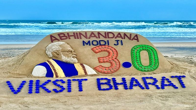 Sand artist sudarshan patnaik created sandart to wish pm modi before oath taking ceremony smp