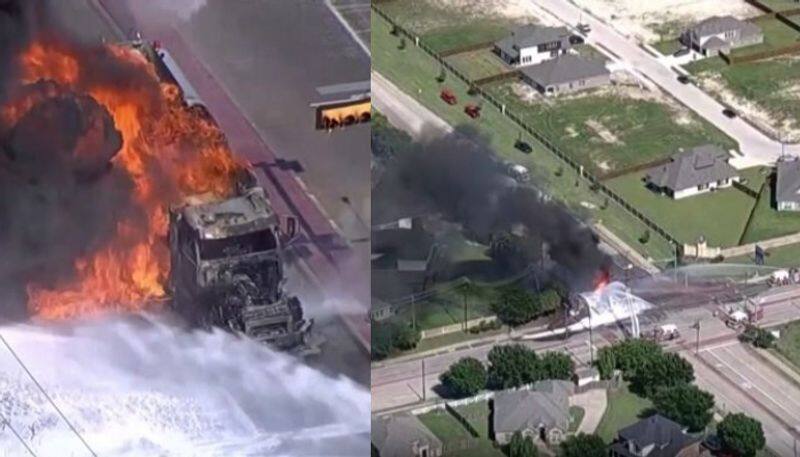 Fire engulfs fuel tanker in residential area in texas residents evacuated 