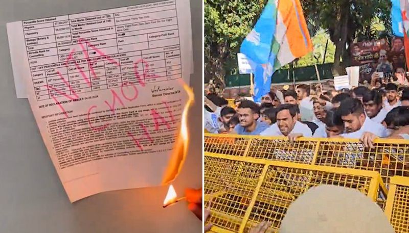 NTA chor hai NEET aspirants burn result as protests over alleged 'scam' in examination intensifies (WATCH) snt