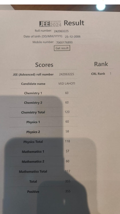 Indore's Ved Lahoti broke a 64-year-old JEE Main record