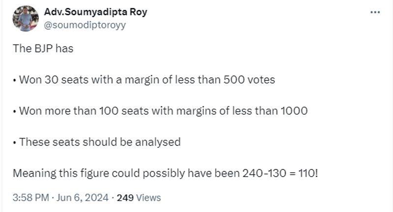 BJP has won 30 seats with a margin of less than 500 votes in Lok Sabha Elections 2024 here is the reality 