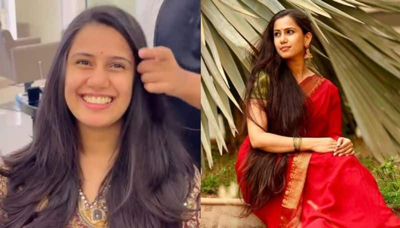 actress devika nambiar cut her long hair 