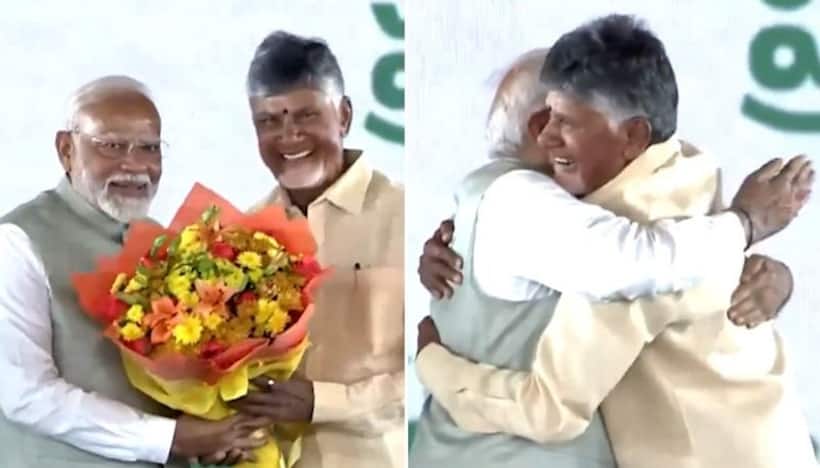 Chandrababu Naidu tries touching PM Modi's feet after taking oath as AP CM, gets warm hug instead (WATCH)