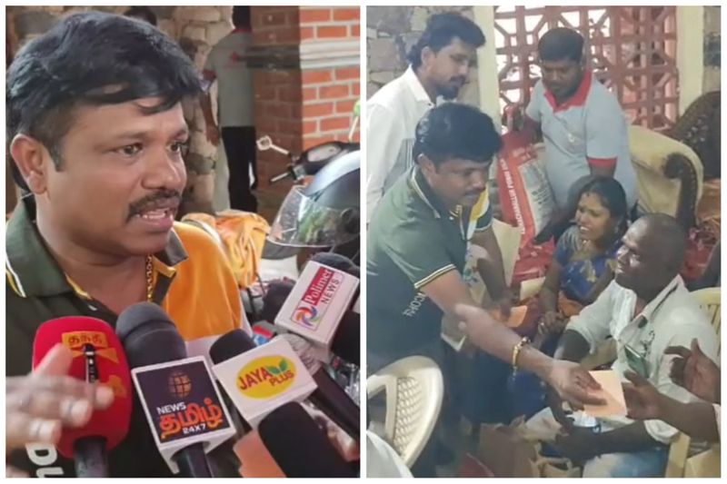 Actor Madurai Muthu distributed relief materials to the differently abled people in madurai vel