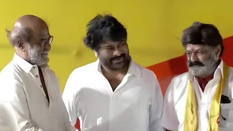 Rajinikanth Chiranjeevi and Balakrishna attends Chandrababu Naidu CM swearing in ceremony in Andhra sgb