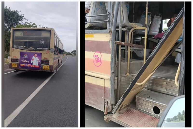 The government bus operated in Madurai in a badly damaged state is feared by the public vel