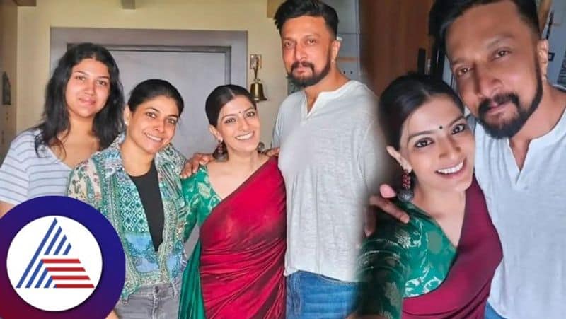 Actress Varalakshmi sarathkumar visits Bangalore invites kiccha sudeep for her wedding vcs