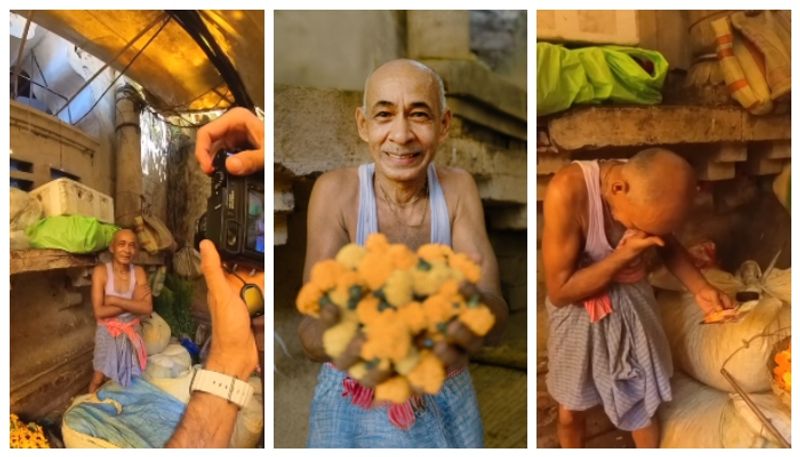 Social media viral photo shoot of a flower seller