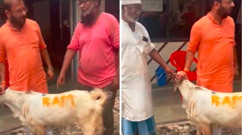 Mumbai People Got Angry after Hindu diety Rama name written on the goat which brought for Bakrid Qurbani in Meera Road Meat Shop Owner Arrested akb