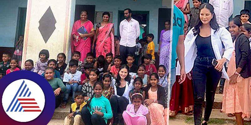 Bollywood Sunny Leone visit Karnataka Village for Shooting spend time with school students ckm