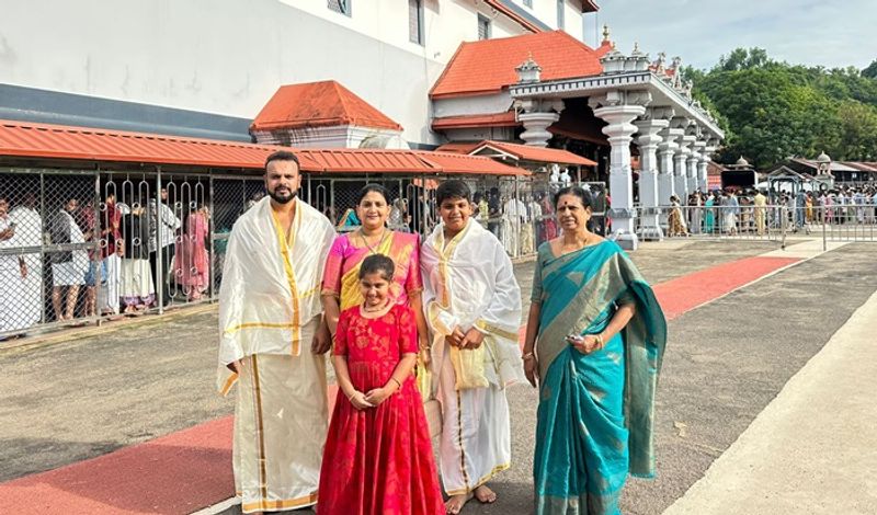 Kannada Film Producer Umapathy Srinivas who was calsh with Actor Darshan visit Dharmasthala Temple ckm