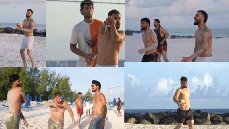 Indian Players Virat Kohli, Hardik Pandya, Rinku Singh are Played a Beach Volley Ball with a Six Pack Body at Barbados ahead of Super 8 Matches in T20 WC 2024 rsk