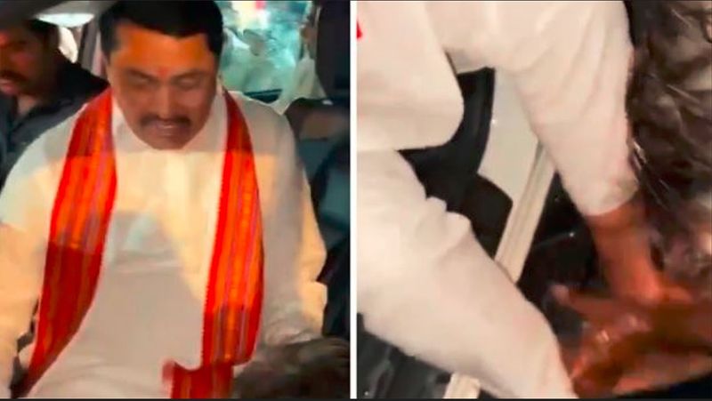 Congress leader Maha Patole makes party worker wash his leg before getting into car in Wadgaon Video goes viral outrage akb