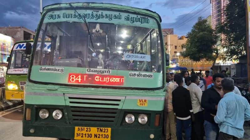 drunk young man fell down from government bus in tirupattur district vel