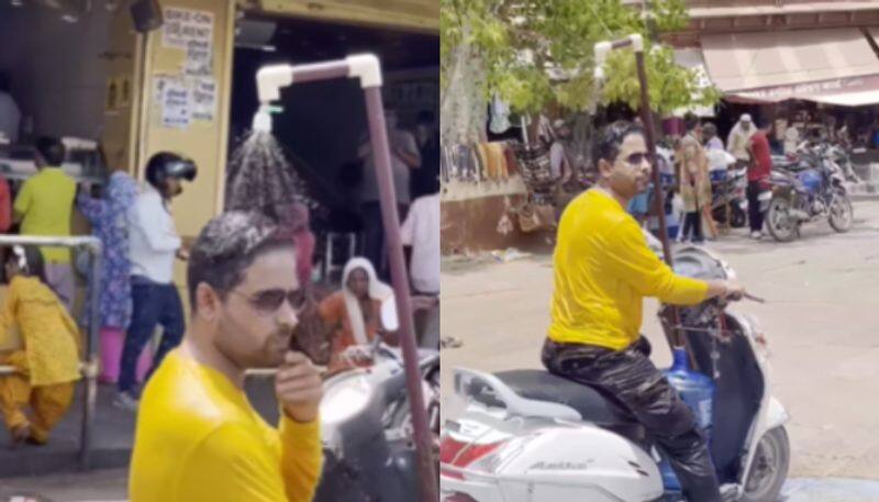 WATCH: Jodhpur Man Adds Small Shower to Scooter to Stay Cool During Heat NTI