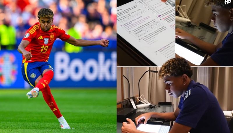 16 Year Old Spain's Lamine Yamal,Doing Homework After Win Over Croatia in Euro 2024