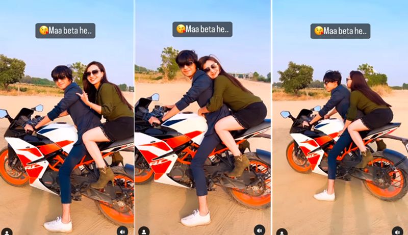 Mother and son Romantic reels on sports bike gets negative comments on Relationship ckm