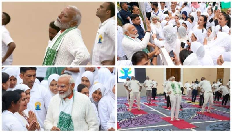 PM Modi performs yoga in Srinagar to mark 10th International Yoga Day click selfie with participants Viral Photos Rya 