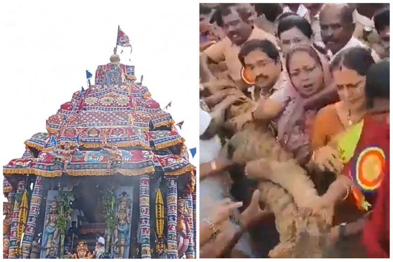 Temporarily halted chariot procession due to technical glitch at Nellaiappar temple procession in tirunelveli vel