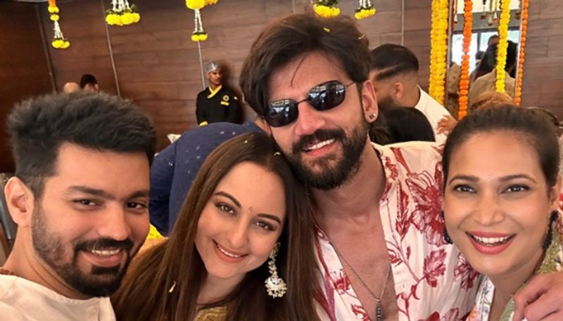 Sonakshi Sinha is all smiles as she poses with would-be husband Zaheer Iqbal in LATEST pictures from Mehendi ATG