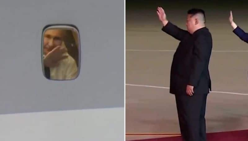 WA TCH: Vladimir Putin waves goodbye to Kim Jong-un through window of private jet as he departs North Korea video goes viral gcw