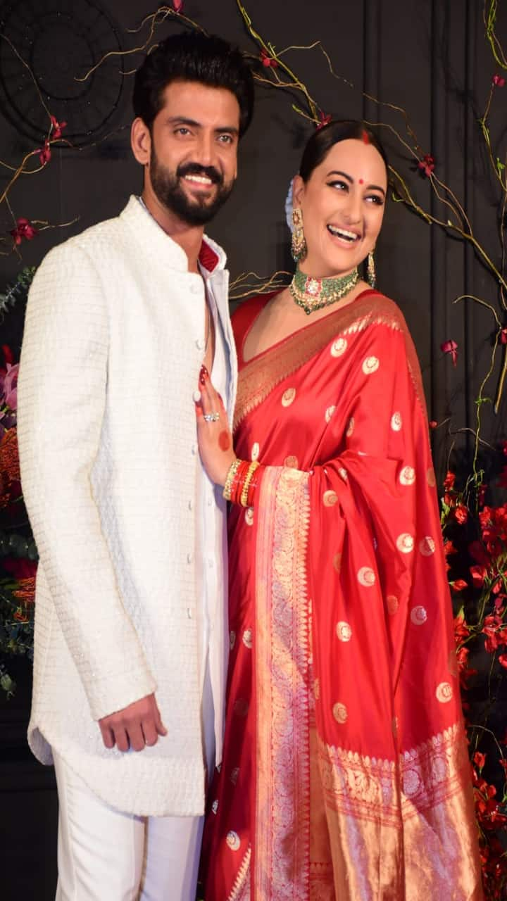 Zaheer Iqbal Sonakshi Sinha Marriage red sari photos sinha zaheer wedding outfit kxa