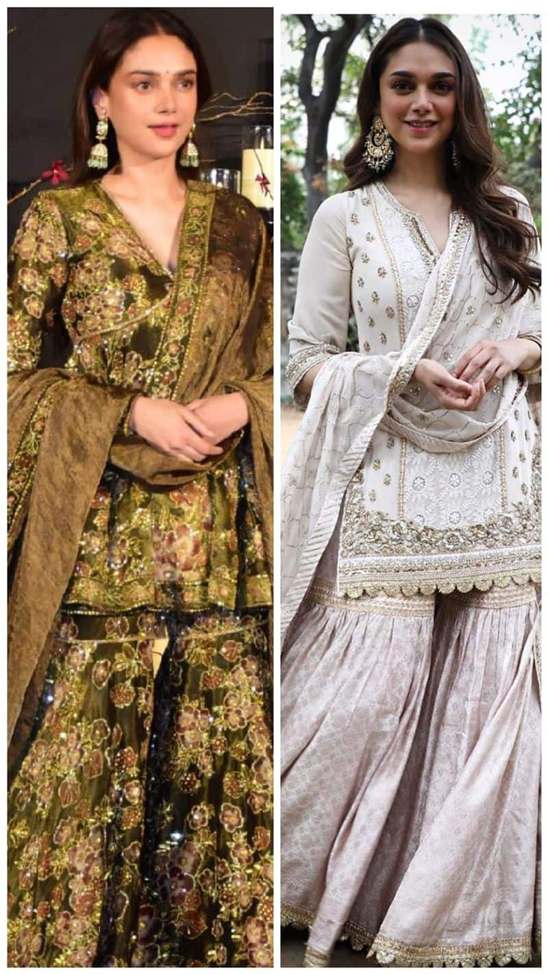 bollywood actress  Aditi Rao Hydari latest  Gharara Sharara  Suit idea for girls xbw