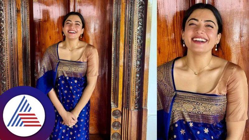 Actress Rashmika Mandanna continues to show her love for traditional fits in royal blue Coorgi saree gvd