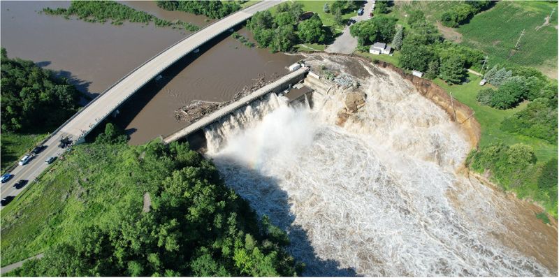 Flooding has washed out a portion of the Rapidan Dam on the Blue Earth River in america