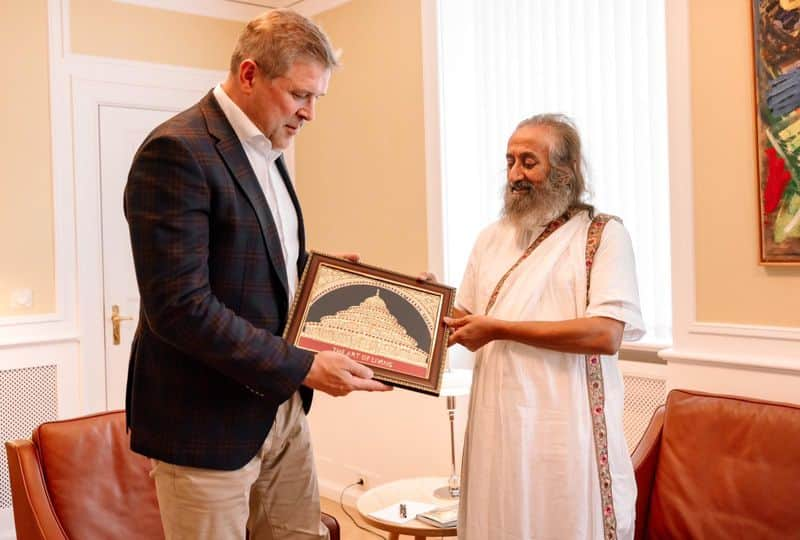 sri sri ravi shankar guruji met iceland pm benediktsson discusses mental health societal welfare rav