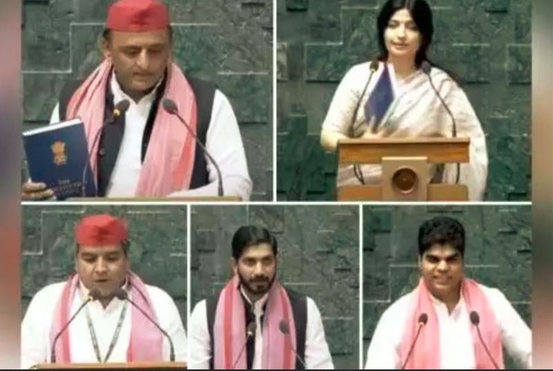 Not two not three five members of Akhilesh Yadavs family took oath as MPs today akb