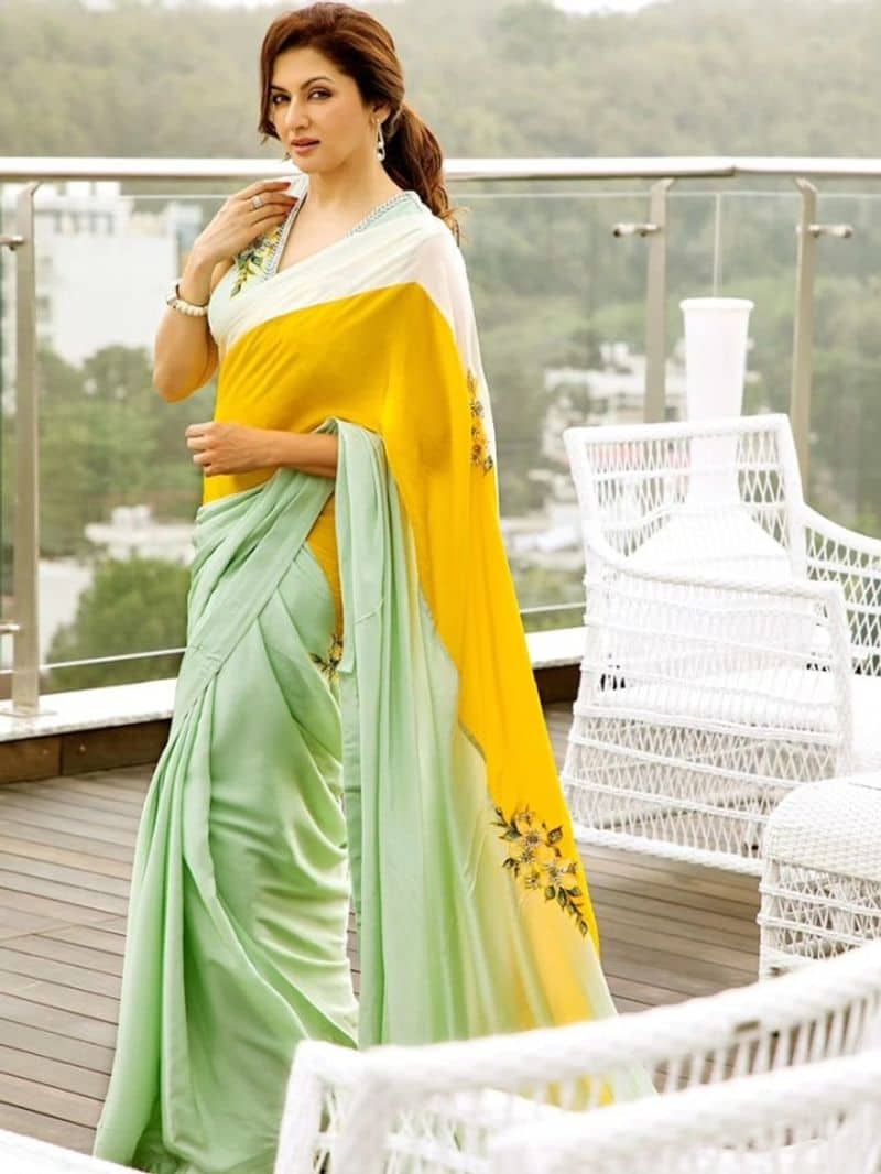 Bhagyashree stylish designer saree zkamn