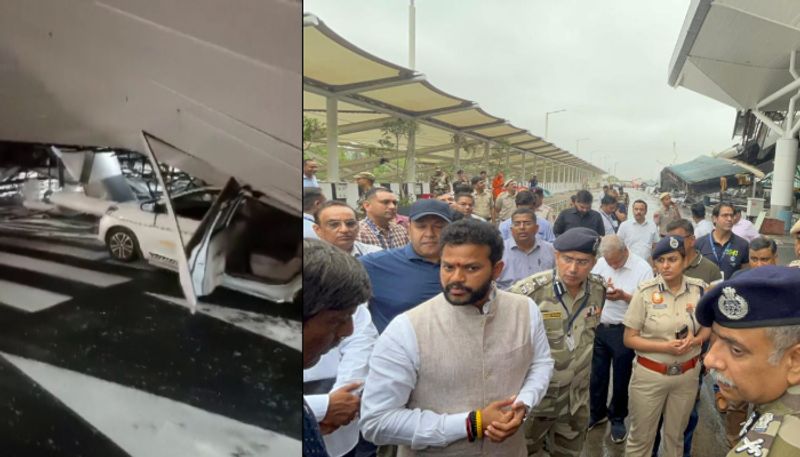 Delhi airport terminal roof collapsed in heavy rain; 1 dead, Aviation Minister ordered for detailed inquiry, Compensation announced