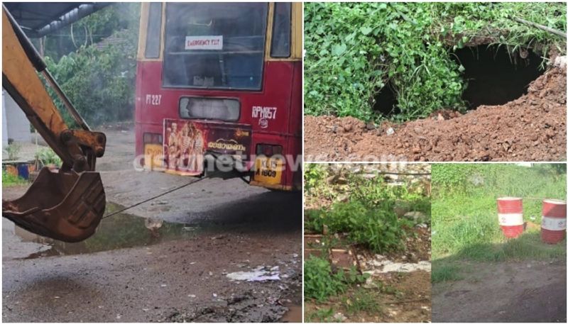 ksrtc bus fell into toilet pit latrine in perumbavoor depot kochi