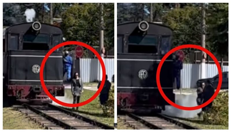 video of a loco pilot kicking a woman out of front of a running train has gone viral 