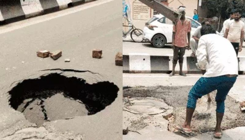 Ayodhya Road collapsed on Rampath waterlogging Yogi government suspended 6 officers san